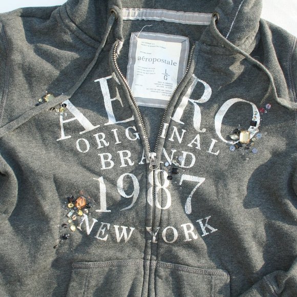 AEROPOSTALE Bling Jewels Zipper Hoodie Women Juniors L Warm Layer Sweatshirt - Picture 6 of 15